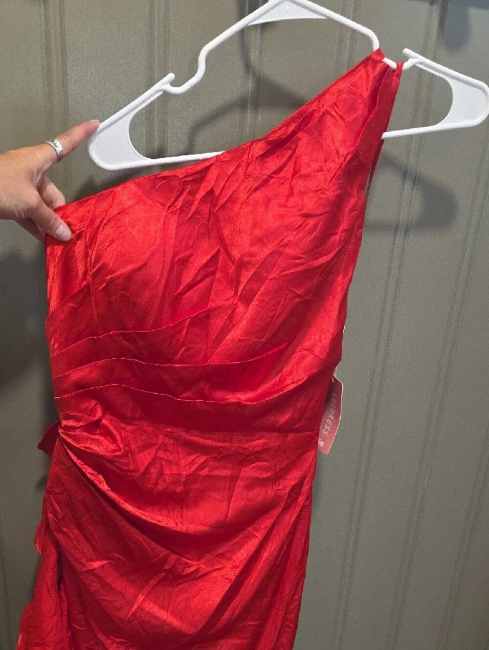 Red Satin Ruffle Slip Dress - Picture 2 of 4